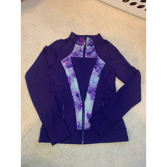 Lululemon Ivivva Girls Jacket14 Purple Multi Abstract Full Zip Athletic - Picture 1 of 6